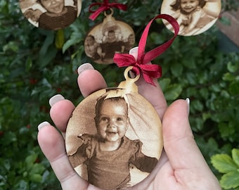 Photo Engraved Wood Ornament - Laser Cut Wood, Ornament, Christmas ornament, Custom ornament