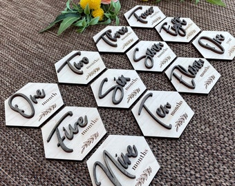Baby Monthly Milestones - Laser Cut Wood, Decal, Baby Milestone, Milestone Plaque, Baby photo props, Newborn Gifts