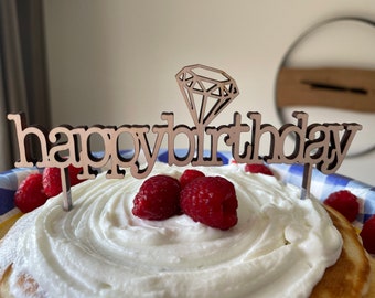 Happy Birthday Cake Topper - Wood Cake Topper, Cake Topper, Birthday, Birthday Cake