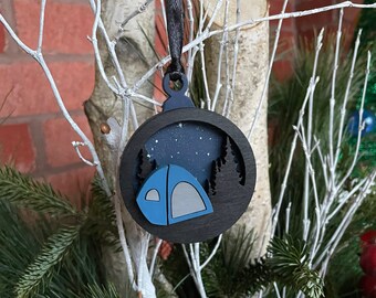 Camping Ornament - Laser Cut Wood, Ornament, Christmas ornament, Custom ornament