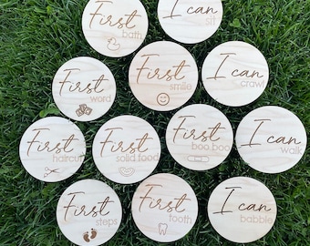 Baby's First Milestones - Laser Cut Wood, Decal, Baby Milestone, Milestone Plaque, Baby photo props, Newborn Gifts