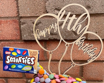Happy Birthday Balloon Cake Topper- Wood Cake Topper, Cake Topper, Birthday, Birthday Cake