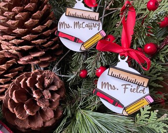 Teacher Ornament - Laser Cut Wood, Ornament, Christmas ornament, Custom ornament