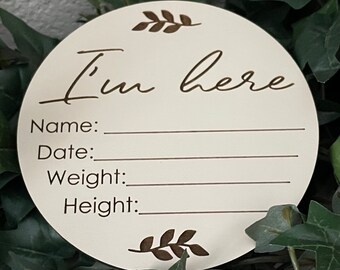 Birth Announcement Decal - Laser Cut Wood, Decal, Baby Milestone, Milestone Plaque