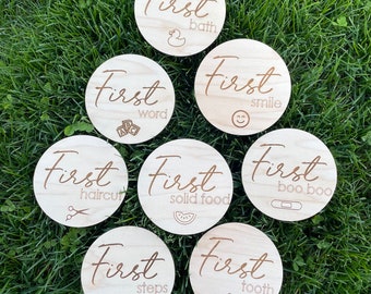 Baby's First Plaques - Laser Cut Wood, Decal, Baby Milestone, Milestone Plaque, Baby photo props, Newborn Gifts