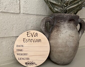 Birth Announcement Name Decal - Laser Cut Wood, Decal, Baby Milestone, Milestone Plaque