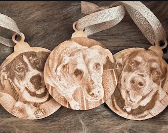 Pet Photo Engraved Wood Ornament - Laser Cut Wood, Ornament, Christmas ornament, Custom ornament