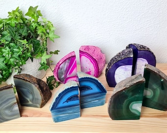 グリーンアゲート/ブックエンド 重い本のための金縁のグリーンアゲートブックエンド：クリスタルブック