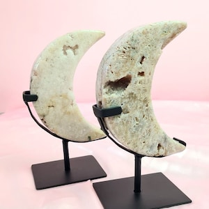 Pink Amethyst Druzy Moon - Amethyst Crescent Moon - Pink Amethyst Moon on Stand - Amethyst Druse Moon - Amethyst moon carving
