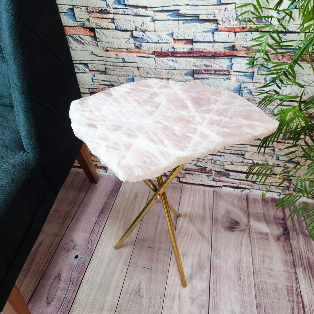 Natural Rose Quartz Side Table Crystal Stone End Table Etsy Canada