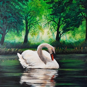 Il cigno、quadro moderno dipinto a mano