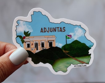 Adjuntas Map Puerto Rico Decal Matte Sticker pour ordinateur portable, bouteilles d’eau et autres surfaces non poreuses; Aimant imprimable