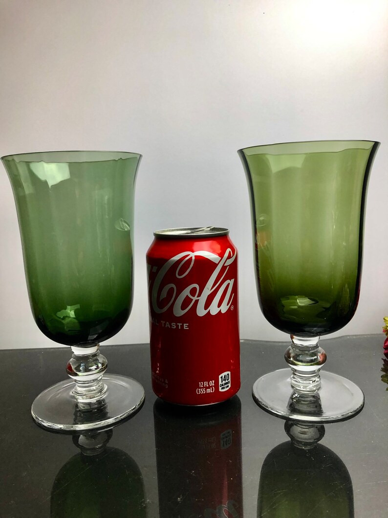 Set of 6 Vintage Green Crystal Ice Tea Glasses Goblets Drinkware