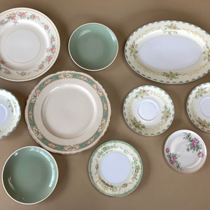 Mismatched Gallery Wall Collection Vintage Plates Vintage Collage Display Pink  Green China #131