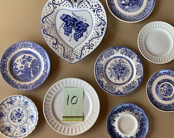 Mismatched Gallery Wall Collection Plates Vintage Collage Display Blue Transferware #10