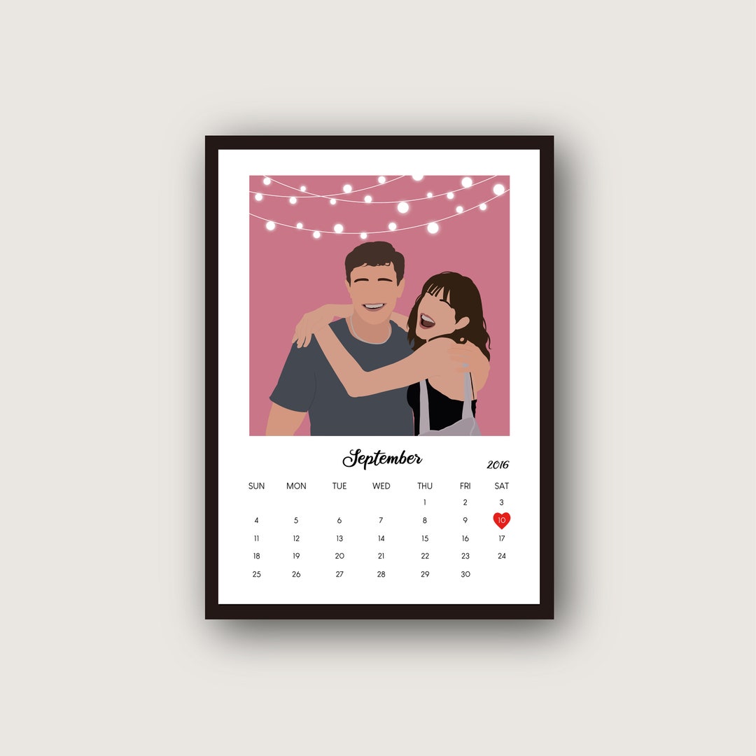 Custom Calendar Couple Portrait 1st Anniversary Poster Gifts Etsy