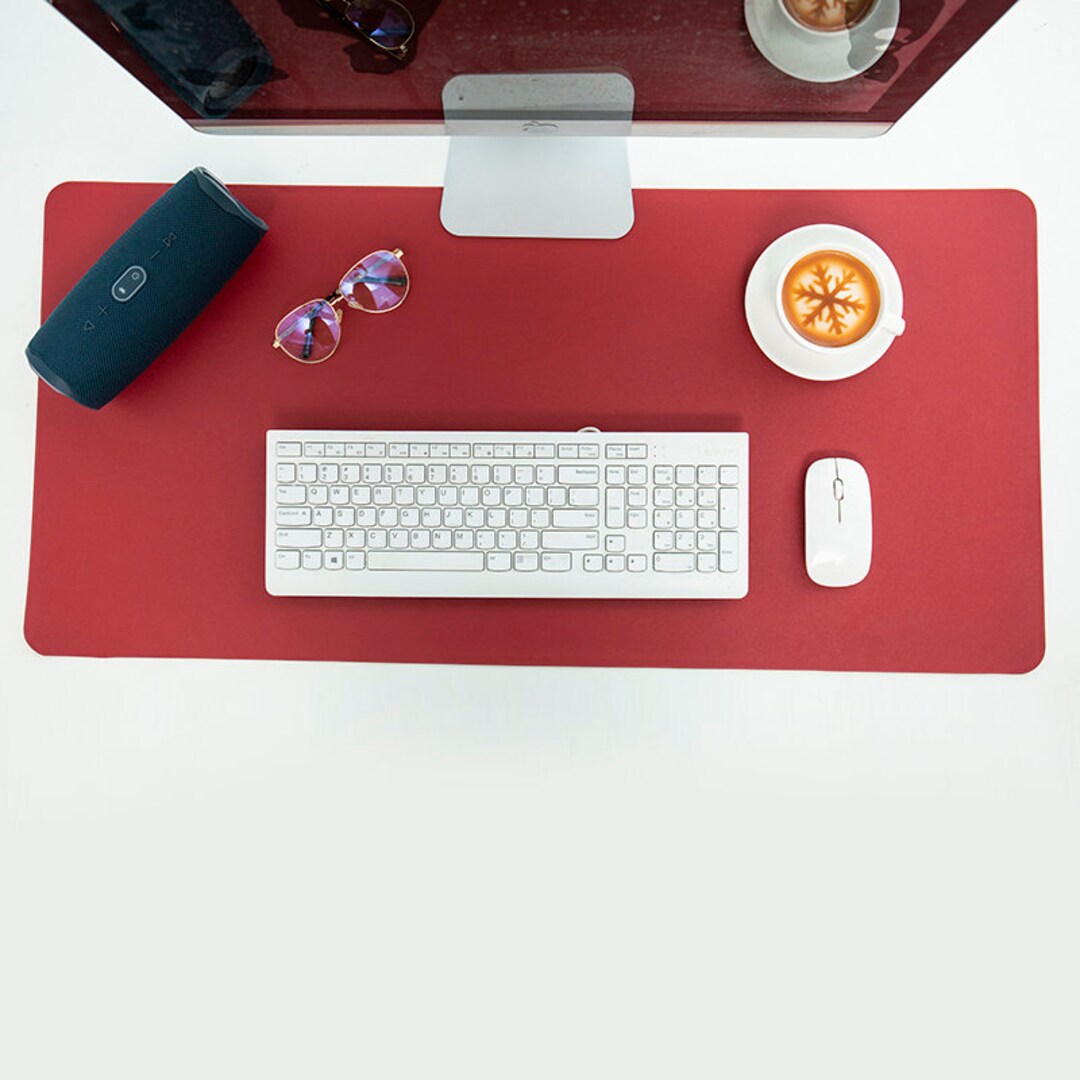 Red Office Desk Mat, Custom Leather Desk Mat, Waterproof Large Mouse