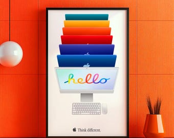 Colorful iMac Poster – 'Think Different' Apple Wall Art (Digital Download)