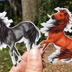 3" Sticker VINYL wild mustang horse long with flowing mane - black or brown STICKER water resistant vinyl 3 inches, horses sticker, farm