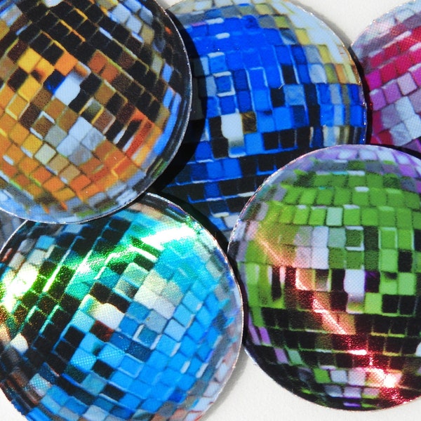 Pack of 6 - 1" Mini Multi Color Disco Ball Stickers METALIC DISCO ball sticker pack STICKERS water resistant vinyl 1 inches, 6 colors, gift
