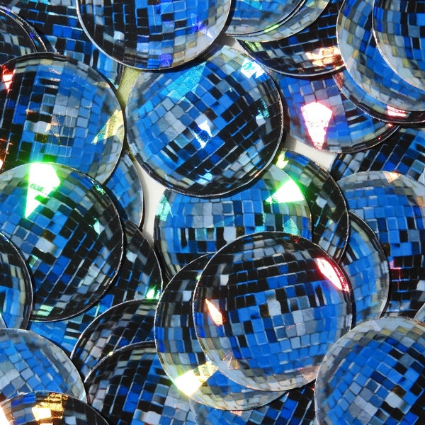 Pack of 60 - 1" Mini Blue Disco Ball Stickers HOLOGRAPHIC blue DISCO ball sticker pack, water resistant vinyl 1 inches blue disco ball gift