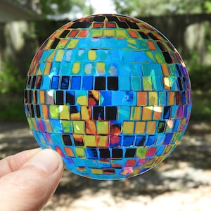 2 or 3" Sticker HOLOGRAPHIC blue and gold disco ball STICKER water resistant vinyl 2 or 3 inches, retro disco ball sticker, sticker gift