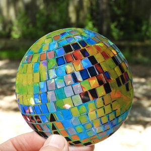 2 or 3" Sticker HOLOGRAPHIC yellow and blue disco ball STICKER water resistant vinyl 2 or 3 inches, retro disco ball sticker gift, music