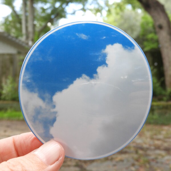 3" Sticker VINYL blue sky white clouds STICKER water resistant vinyl 3 inches, sky sticker, blue sky sticker, white clouds sticker, gift