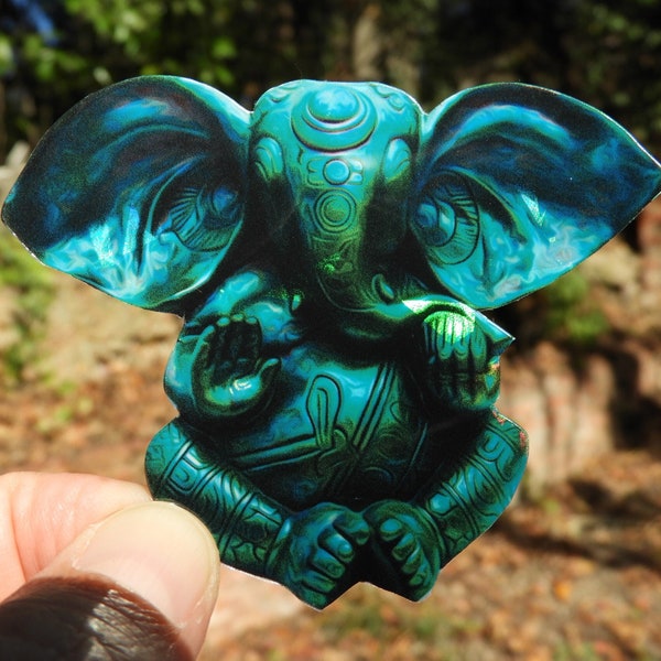 2 or 3" Sticker HOLOGRAPHIC green Ganesh STICKER water resistant vinyl 2 or 3 inches, Ganesh sticker, Indian God sticker, Hindu God gift