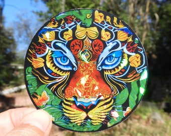 2 or 3" Sticker HOLOGRAPHIC Tiger STICKER water resistant vinyl 2 or 3 inches, tiger mandala sticker gift, journal sticker, tiger face gift