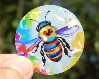 1.5" Bee Sticker HOLOGRAPHIC Bee, water resistant popsocket size Sticker - Bee Sticker, Bumble Bee, Honey Bee, Buzzy Bee Sticker, bees gift
