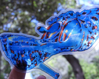 4" Sticker TRANSPARENT blue flower high heel shoes with blue bird STICKER waterproof vinyl 4 or 3 inches
