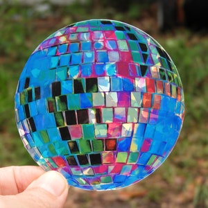 2 or 3" Sticker HOLOGRAPHIC pink and blue disco ball STICKER water resistant vinyl 2 or 3 inches, retro disco ball sticker, blue disco ball