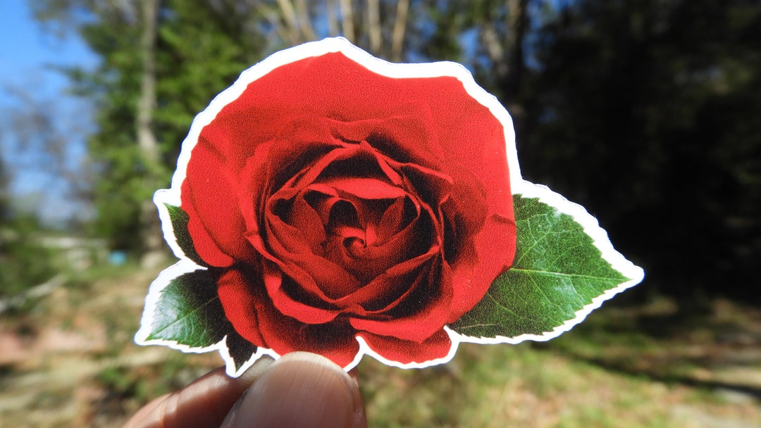 2 Sticker VINYL Red Rose With Leaves STICKER Water Resistant Vinyl 2 ...