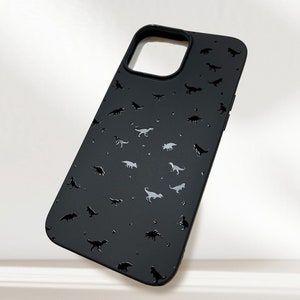 Custodia a forma di dinosauro per iPhone 16 Pro Max, 15, 14 Plus, 13 Mini, 12, 11 SE, cover nera opaca per Samsung S25, S24, S23 Ultra, S22, S21, S20 Pixel 9, 8, 7, Kawaii