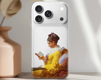 Reading Girl Case for iPhone 17 16 15 Pro Max 14 13 12 Mini SE 11 Clear Samsung S25 S24 S23 Ultra S22 Plus S21 S20 Pixel 10 9 8 Bookish Art