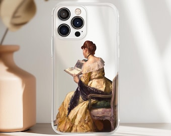 Woman Reading iPhone 17e 15 Pro Max Case 16e 14 Plus 13 Mini 12 SE 11 Aesthetic Art Clear Cover Samsung S25 S24 S23 S22 S21 for Book Lovers