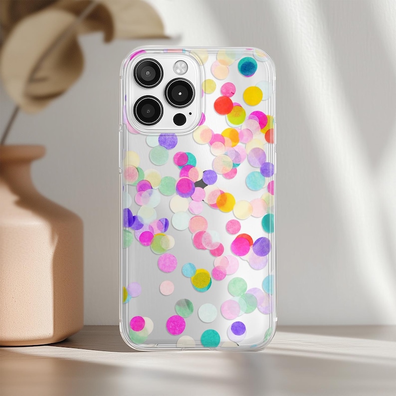 Confetti Case for iPhone 17 16e 15 14 13 Pro Max 12 Mini SE 11 Clear Cover Samsung S25 S24 S23 Ultra S22 Plus S21 S20 Pixel 10 9 8 7a 6 Cute image 2