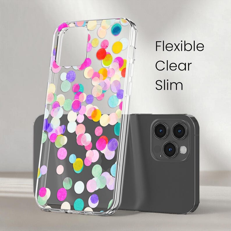 Confetti Case for iPhone 17 16e 15 14 13 Pro Max 12 Mini SE 11 Clear Cover Samsung S25 S24 S23 Ultra S22 Plus S21 S20 Pixel 10 9 8 7a 6 Cute image 3