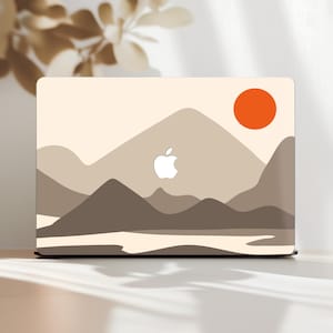 Funda Retro Mountains para MacBook Pro de 13 pulgadas (M4, M3, M2 y M1), funda protectora simple para MacBook Air de 15 pulgadas, 14 y 16 pulgadas (2024, 2022 y 2020, A2442 y A2681), color beige y atardecer.