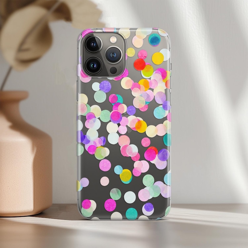 Confetti Case for iPhone 17 16e 15 14 13 Pro Max 12 Mini SE 11 Clear Cover Samsung S25 S24 S23 Ultra S22 Plus S21 S20 Pixel 10 9 8 7a 6 Cute image 7