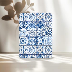 Funda con diseño de azulejos para iPad Air 5 (A16, Portugal, Mini, A17, 6, 4, 3 Pro, 13, 12,9", 11, 2021), color azul