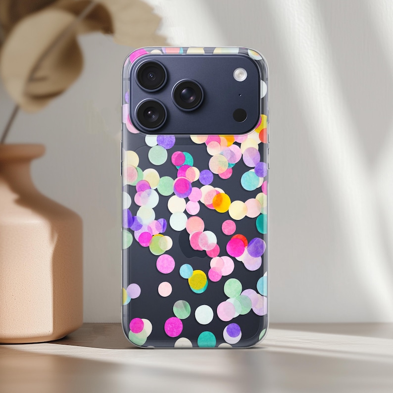 Confetti Case for iPhone 17 16e 15 14 13 Pro Max 12 Mini SE 11 Clear Cover Samsung S25 S24 S23 Ultra S22 Plus S21 S20 Pixel 10 9 8 7a 6 Cute image 5