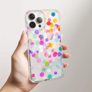 Funda Confetti para iPhone 17 16e 15 14 13 Pro Max 12 Mini SE 11 Funda Transparente Samsung S25 S24 S23 Ultra S22 Plus S21 S20 Pixel 10 9 8 7a 6 Lindo
