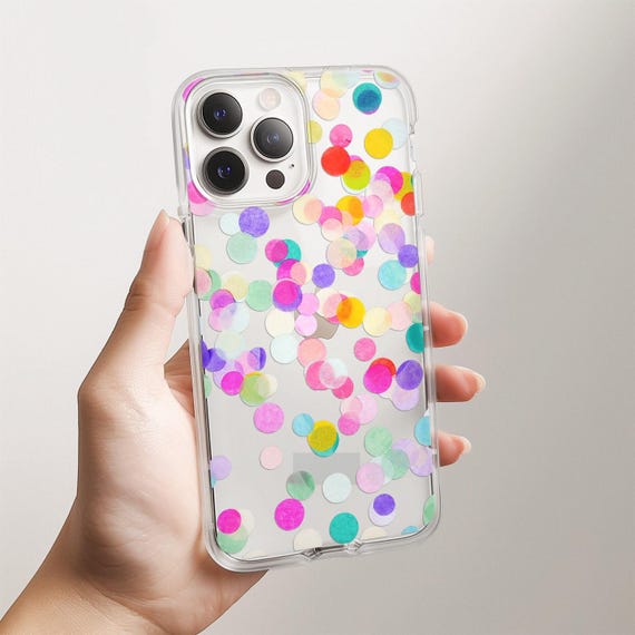 Confetti Case for iPhone 17 16e 15 14 13 Pro Max 12 Mini SE 11 Clear Cover Samsung S25 S24 S23 Ultra S22 Plus S21 S20 Pixel 10 9 8 7a 6 Cute