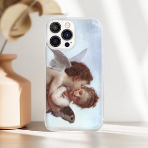 Funda Cupido y Psique para iPhone 17, 15 Pro Max, 16e, 14 Plus, 13 Mini, 12 y 11, pintura para Samsung A25, S24, S23 Ultra, S22, Pixel 10 y 9, arte de beso de querubín