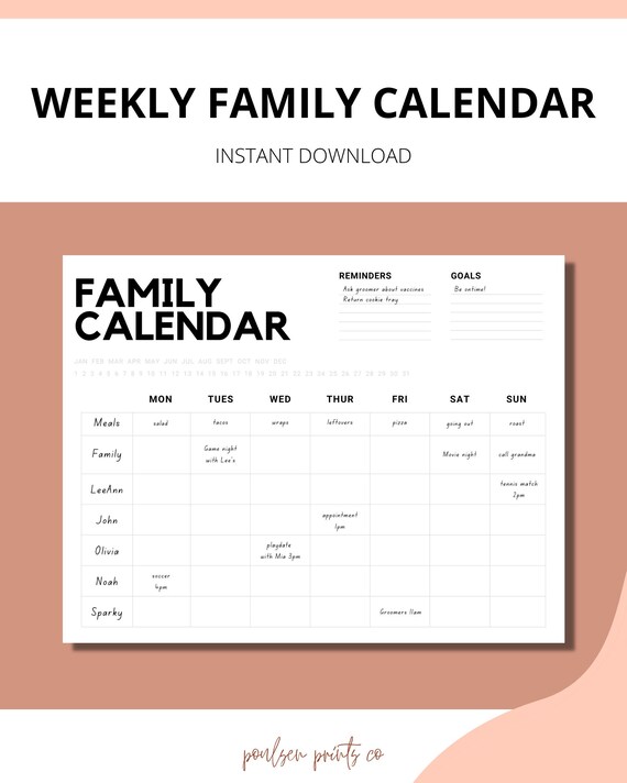Weekly Family Calendar Digital Download - Etsy
