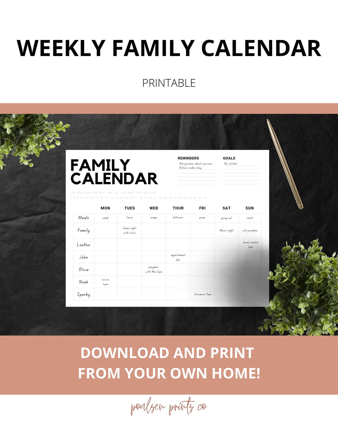 Weekly Family Calendar Digital Download - Etsy