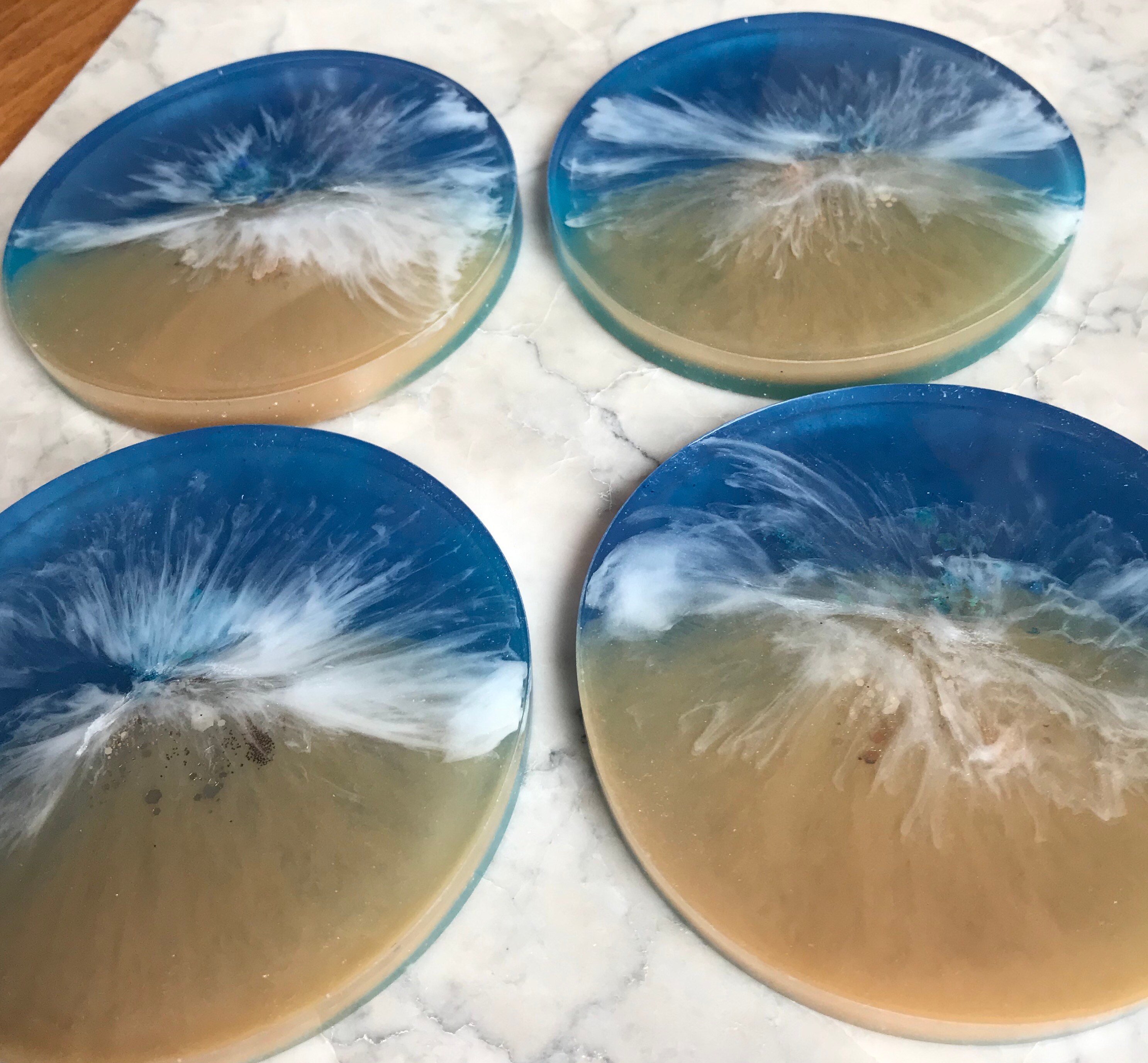 Set of Four Beach Themed Resin Coasters Etsy UK