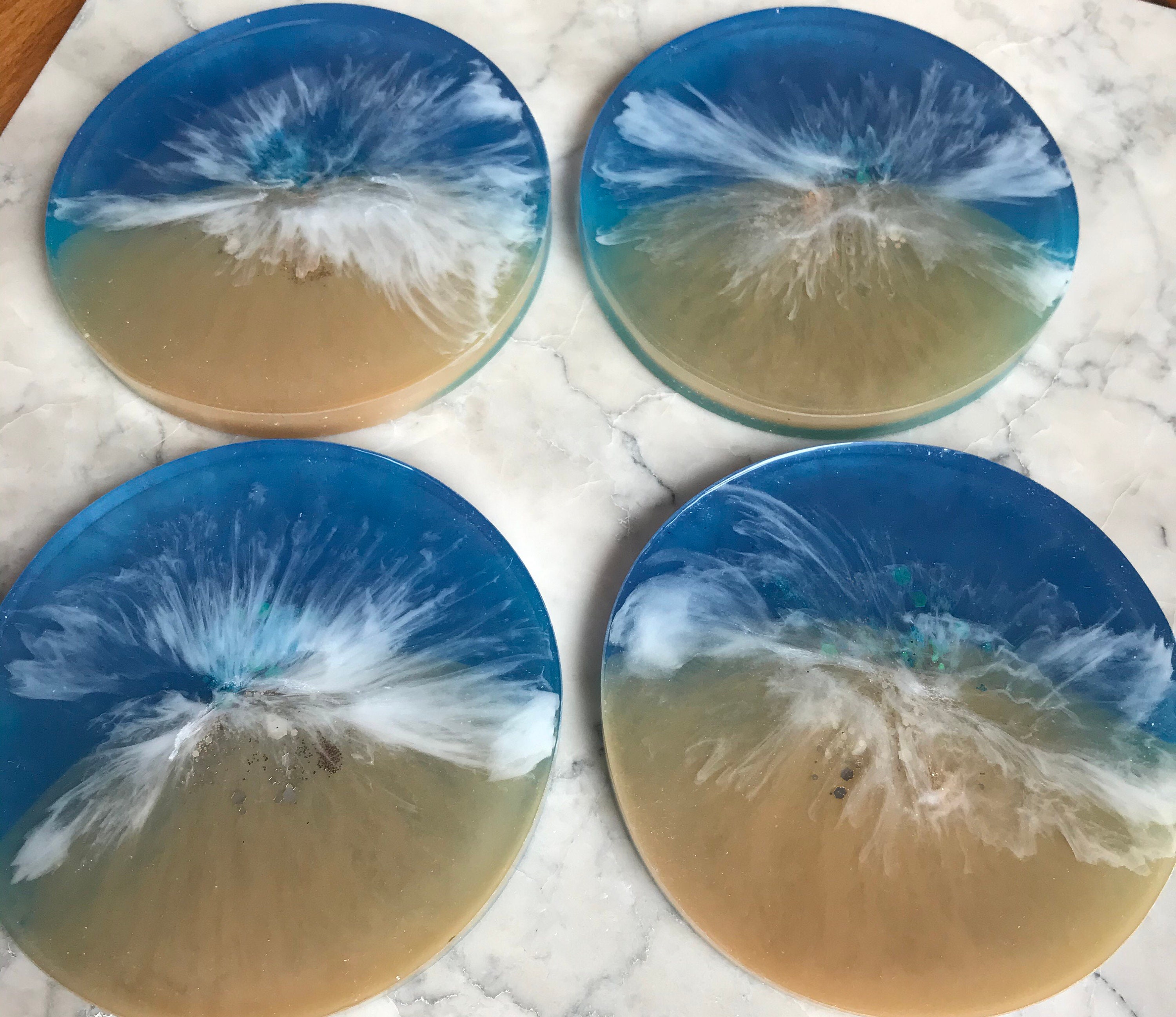 Set of four beach themed resin coasters Etsy